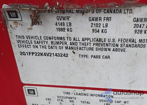 1997 Chevrolet Camaro z USA, uszkodzony, nr VIN 2G1FP22K4V2143242